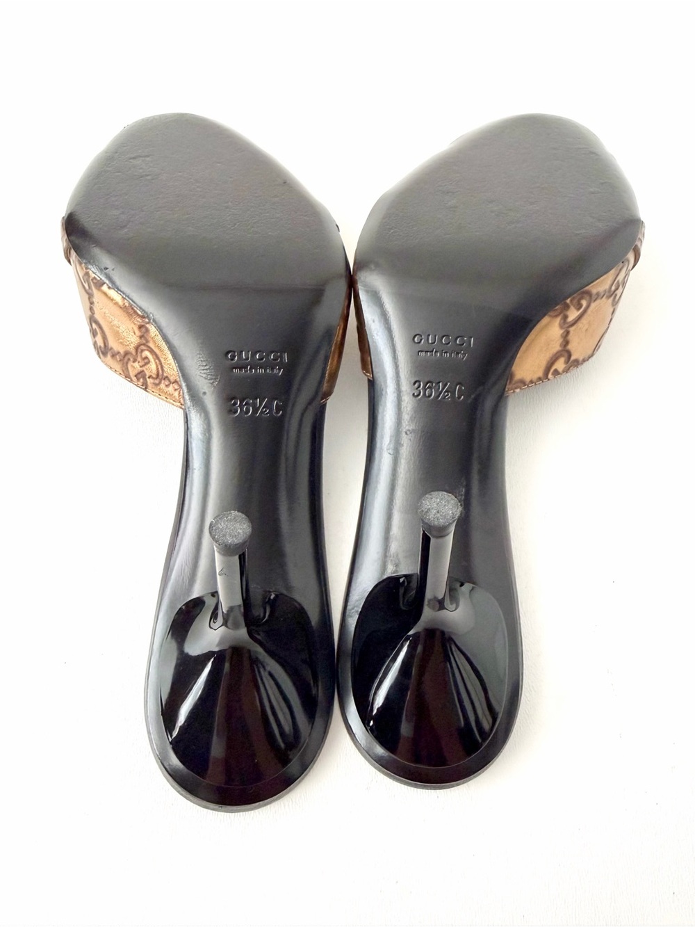 GUCCI | Y2K Guccissima Double G Gold Bronze Horsebit Mules Slip on Heel EU 36.5 - Picture 13 of 15
